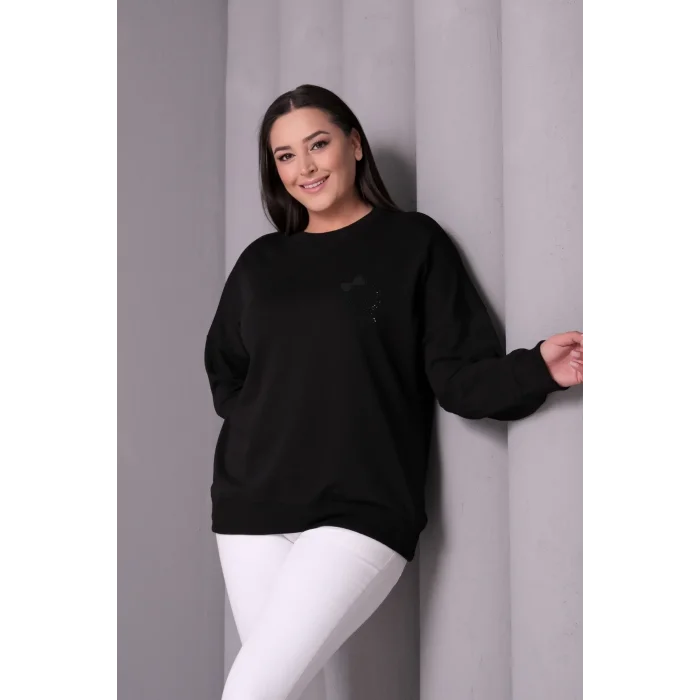 Sırtı Tül Kurdele Taş Baskılı Bluz