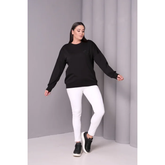 Sırtı Tül Kurdele Taş Baskılı Bluz