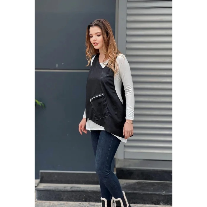 Suni Deri Yelekli İkili Takım