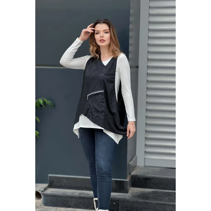 Suni Deri Yelekli İkili Takım