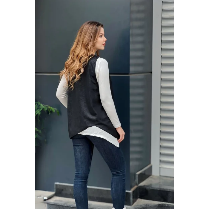 Suni Deri Yelekli İkili Takım