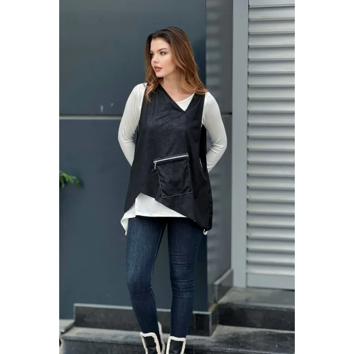 Suni Deri Yelekli İkili Takım