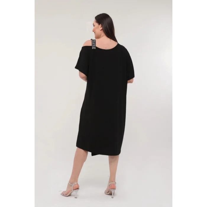 Tek Askılı Eteği Suni Deri Detaylı Elbise