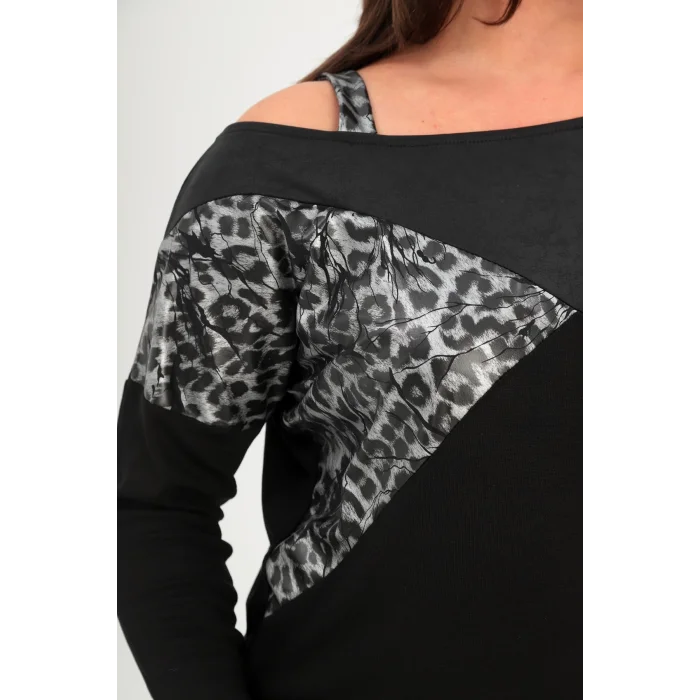 Tek Omuzu Askılı Desenli Parçalı Bluz