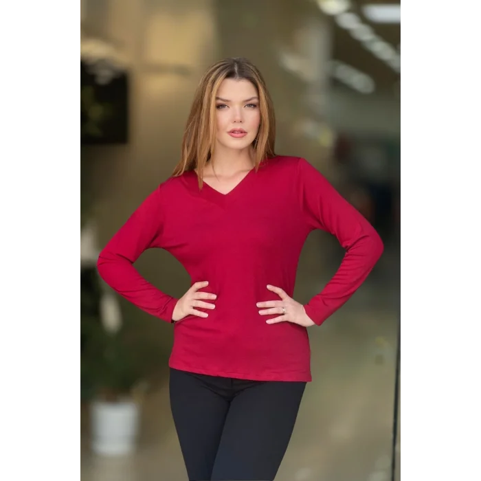 V Yaka Yanı Yırtmaçlı Bluz