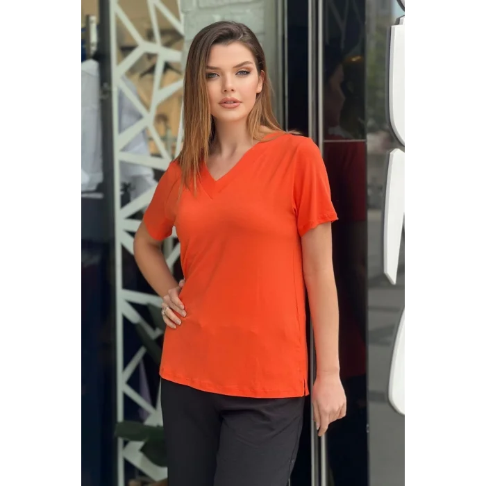 V Yaka Yanı Yırtmaçlı Bluz