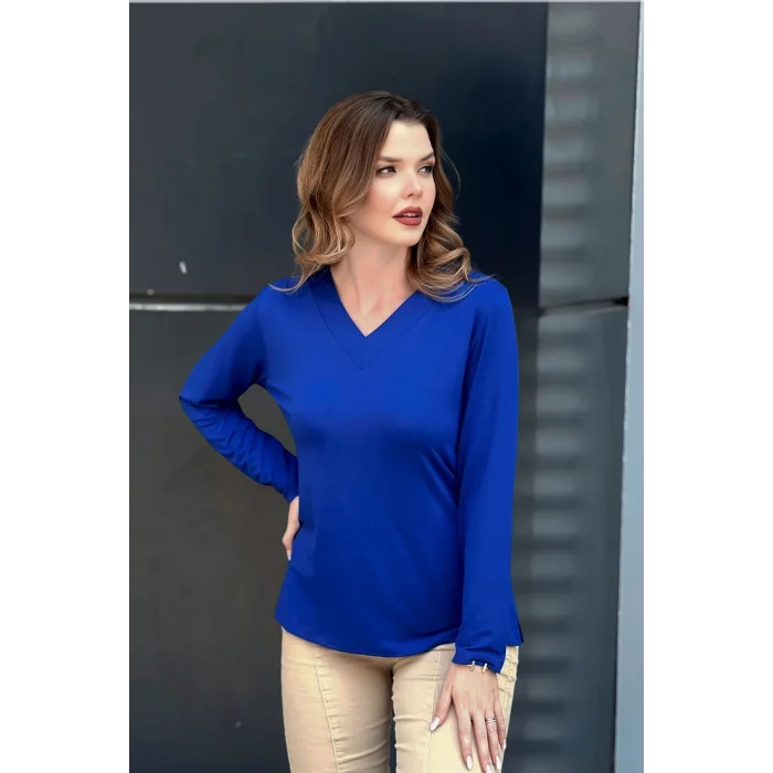 V Yaka Yanı Yırtmaçlı Bluz