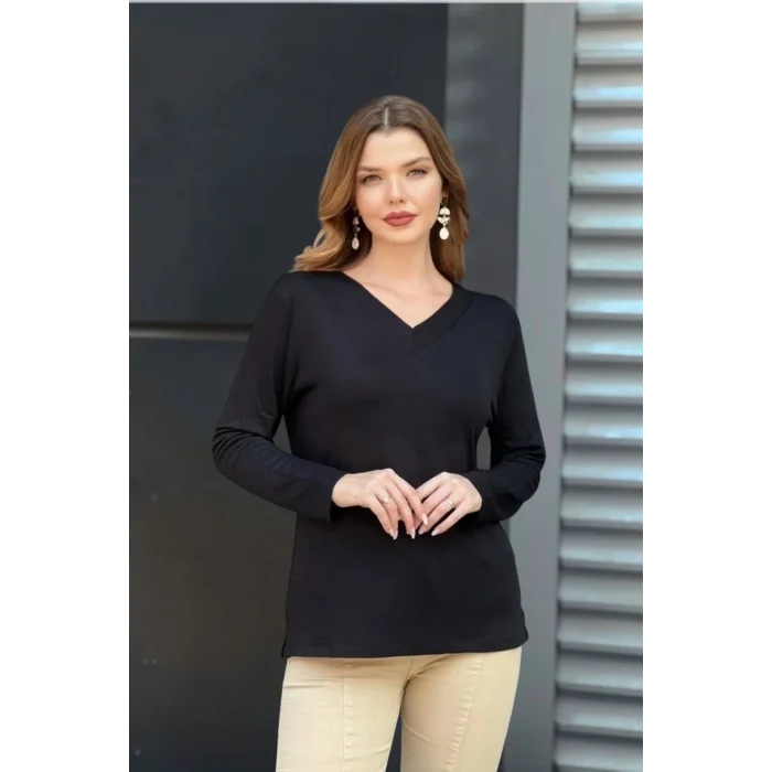 V Yaka Yanı Yırtmaçlı Bluz