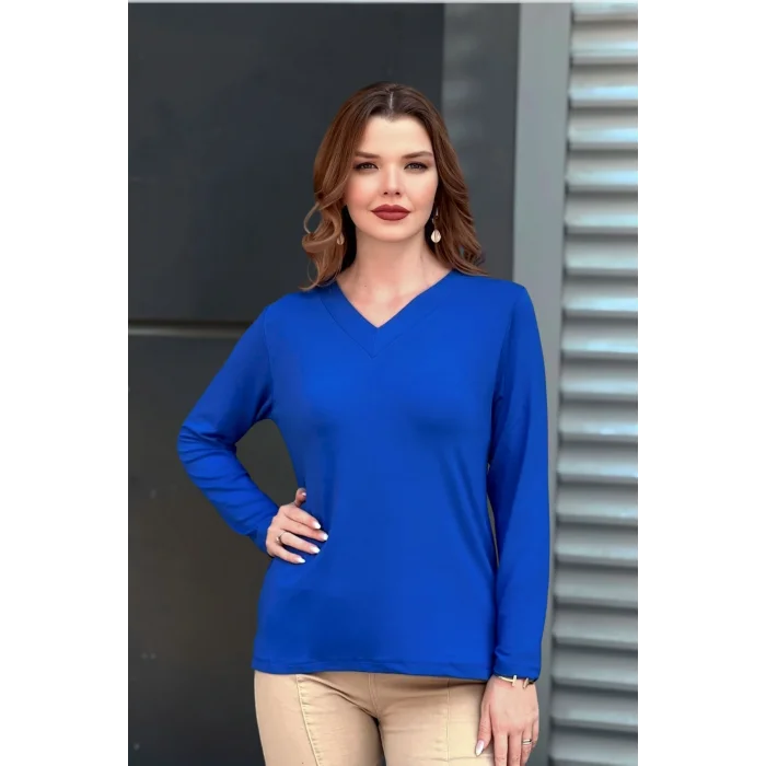 V Yaka Yanı Yırtmaçlı Bluz