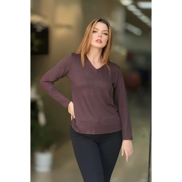 V Yaka Yanı Yırtmaçlı Bluz