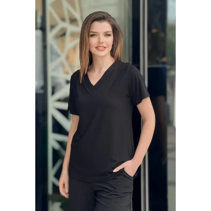 V Yaka Yanı Yırtmaçlı Bluz