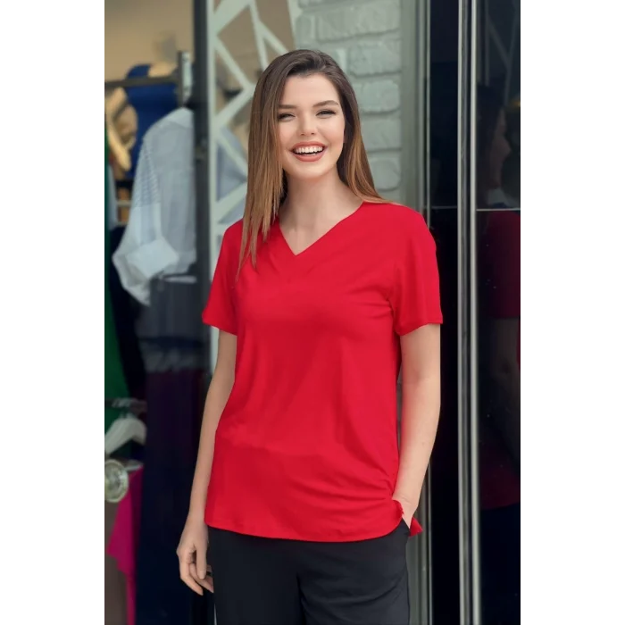 V Yaka Yanı Yırtmaçlı Bluz