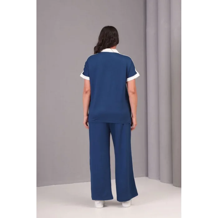 Yakası Düğmeli Çizgili Takım