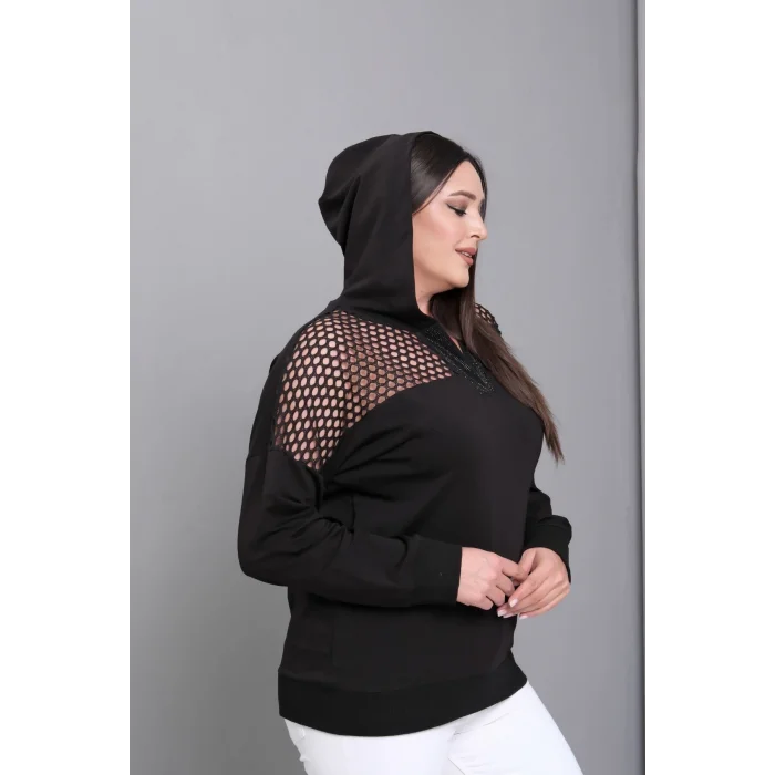 Yakası Taşlı File Detaylı Sweatshirt