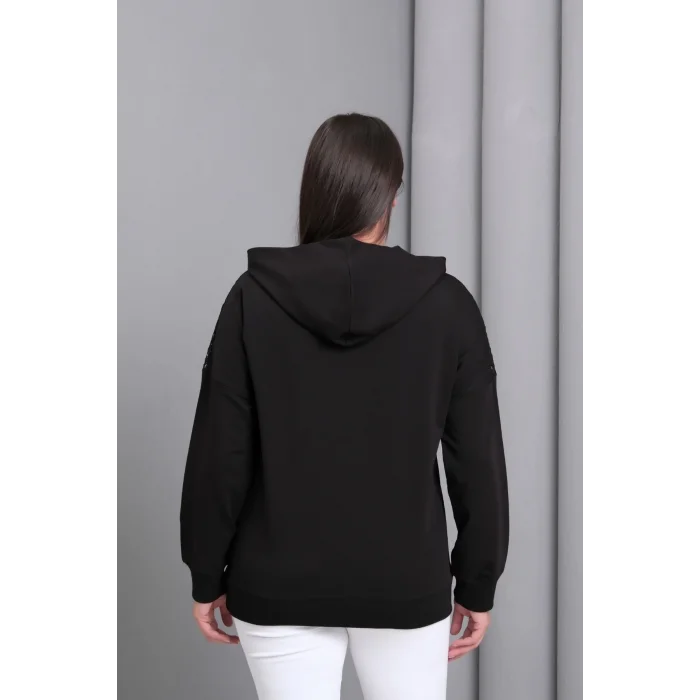 Yakası Taşlı File Detaylı Sweatshirt