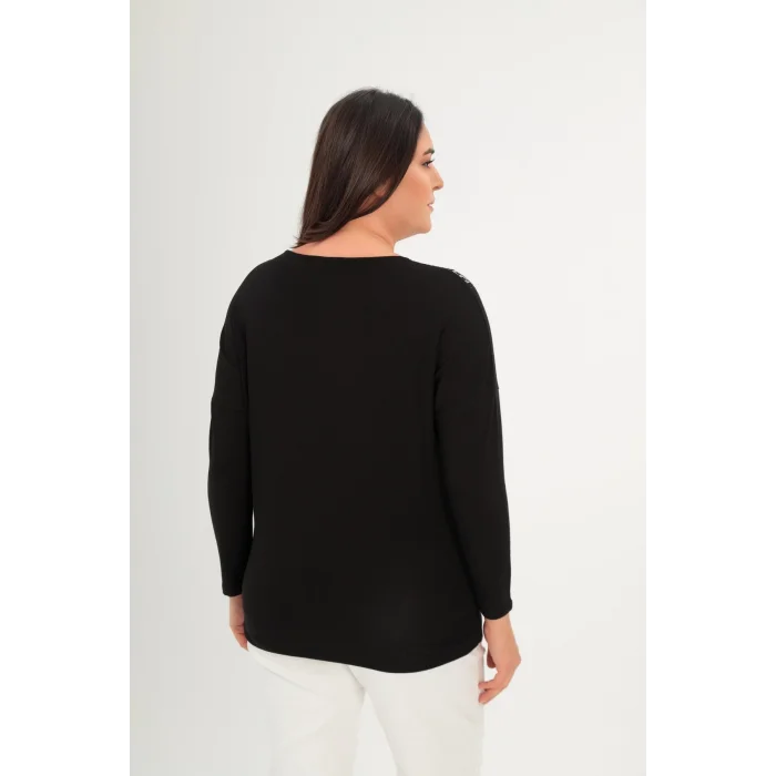 Yakası Tül Taş Baskılı Bluz