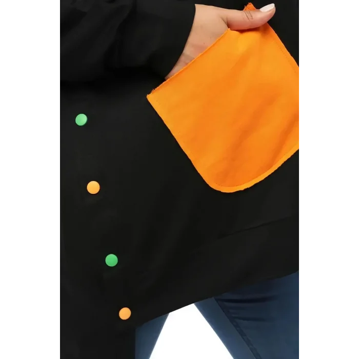 Yanları Düğmeli Renkli Cepli Salaş Sweatshirt