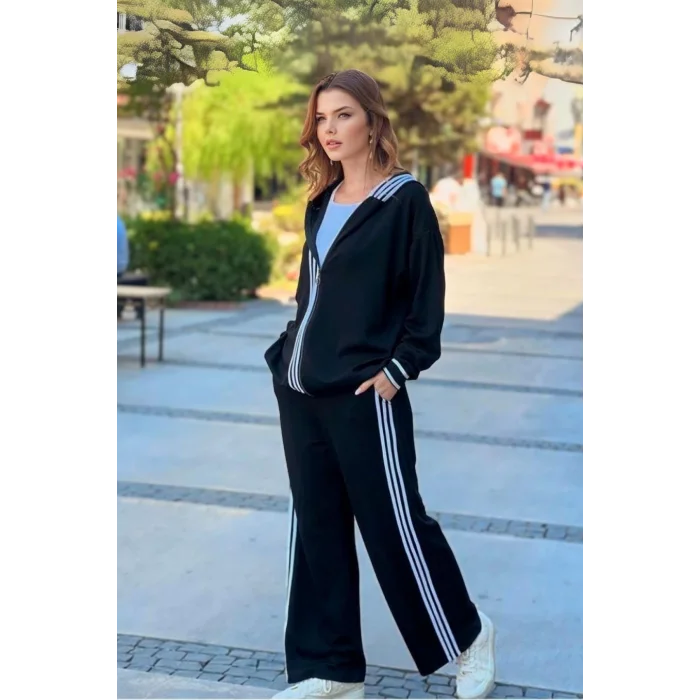 Yanları Şeritli Kapüşonlu Takım