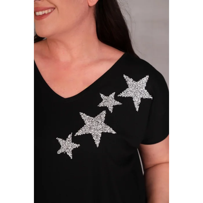 Önü Yıldız Taş Baskılı Bluz