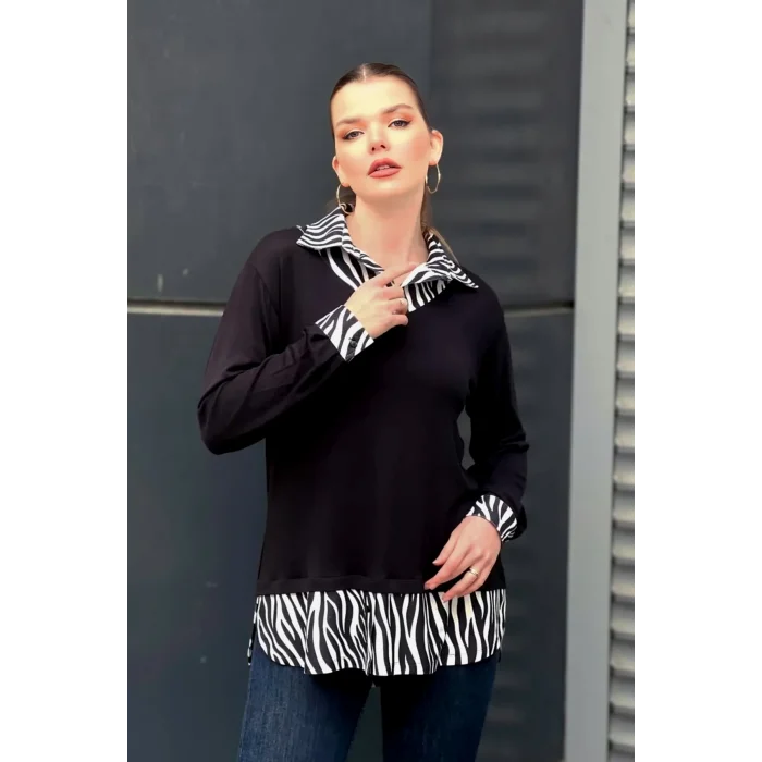 Zebra Desen Gömlekli Bluz