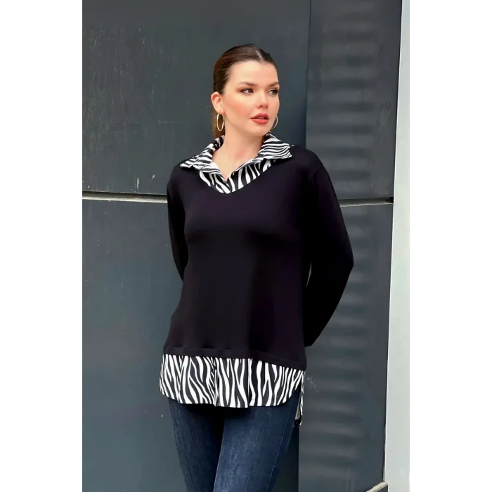 Zebra Desen Gömlekli Bluz