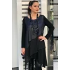 Önü Deri ve Şifon Garnili Asimetrik Tunik