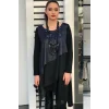 Önü Deri ve Şifon Garnili Asimetrik Tunik