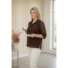 Yakası Düğme Kolları Şifon Bluz
