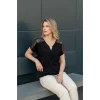 Omuzlar Desenli Yakası Aksesuarlı Bluz