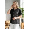 Leopar Desenli Taş Detaylı Bluz