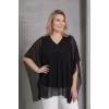 Yakası Pullu Şifon Pelerin Bluz