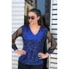 Pullu Kolları Tül Bluz