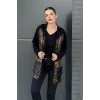 Kapüşonlu Leopar Desen Garnili Cepli Hırka