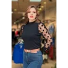 Kolları Puan Tüllü Düğmeli Bluz