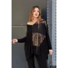 Leopar Desenli Suni Deri Detaylı Bluz