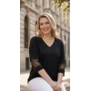 Yakası ve Kolları Taşlı Tül Detaylı Bluz