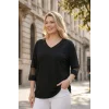 Yakası ve Kolları Taşlı Tül Detaylı Bluz