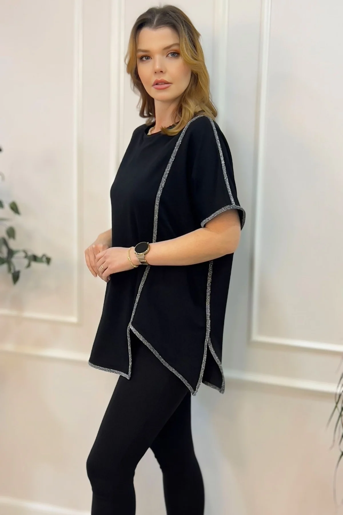 Sim Şeritli Asimetrik Bluz