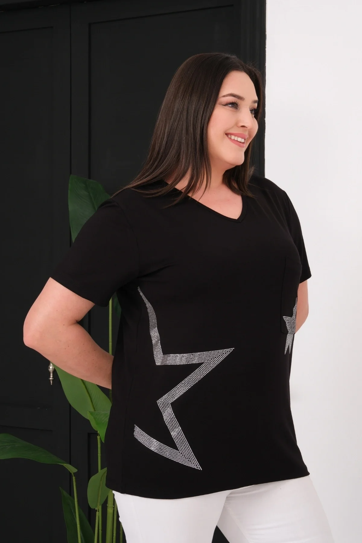 Cepli Yıldız Taş Baskılı Bluz