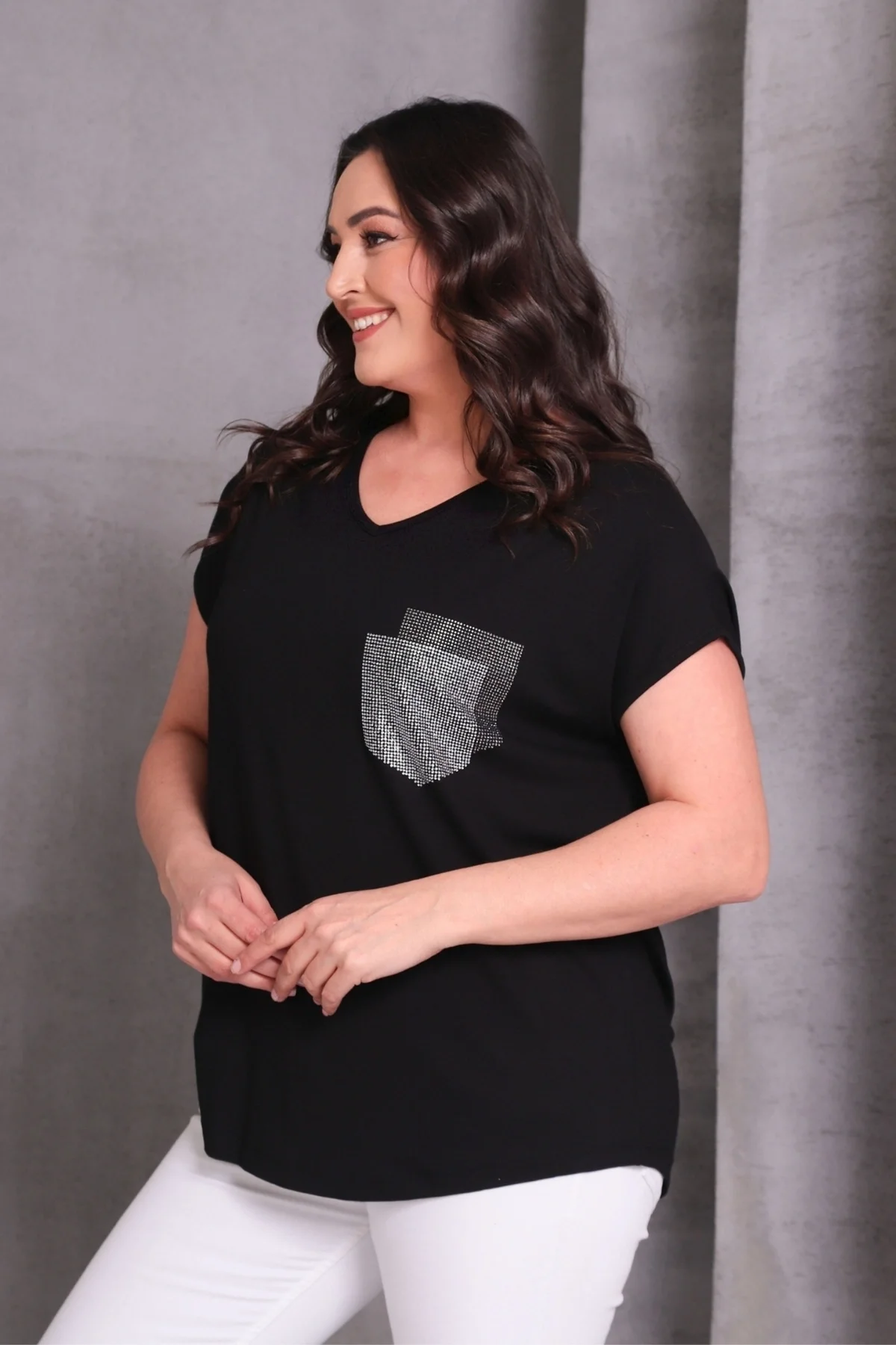 Cep Taş Baskılı Bluz