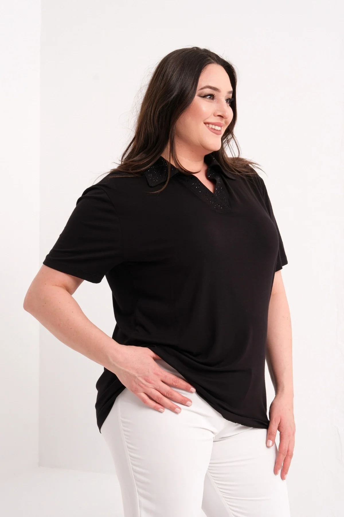 Gömlek Yakası Taşlı Bluz