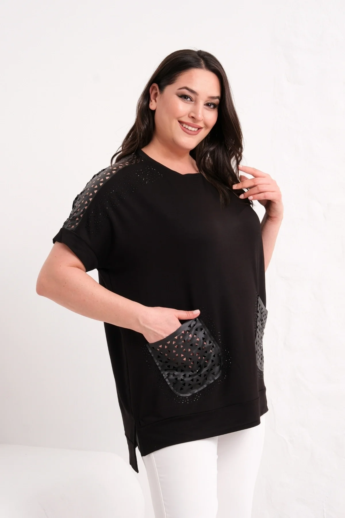 Omuz Ve Cepleri Lazer Kesim Bluz
