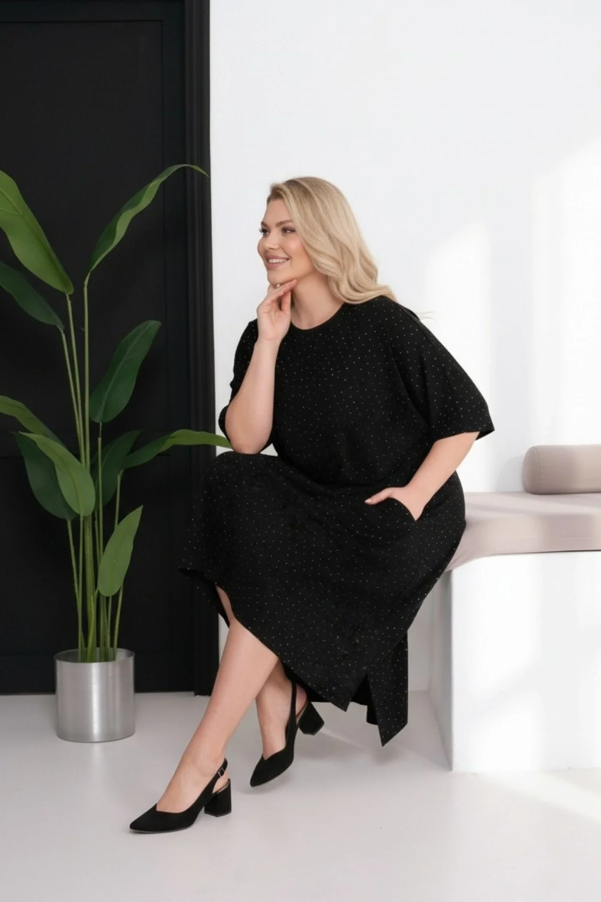 Taş Baskılı Cepli Elbise