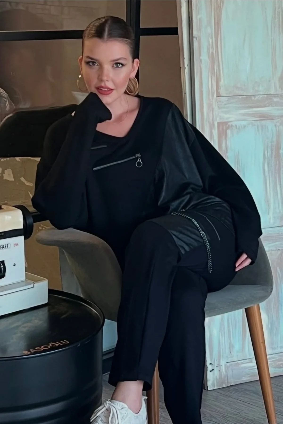 Deri Parçalı Fermuarlı Takım