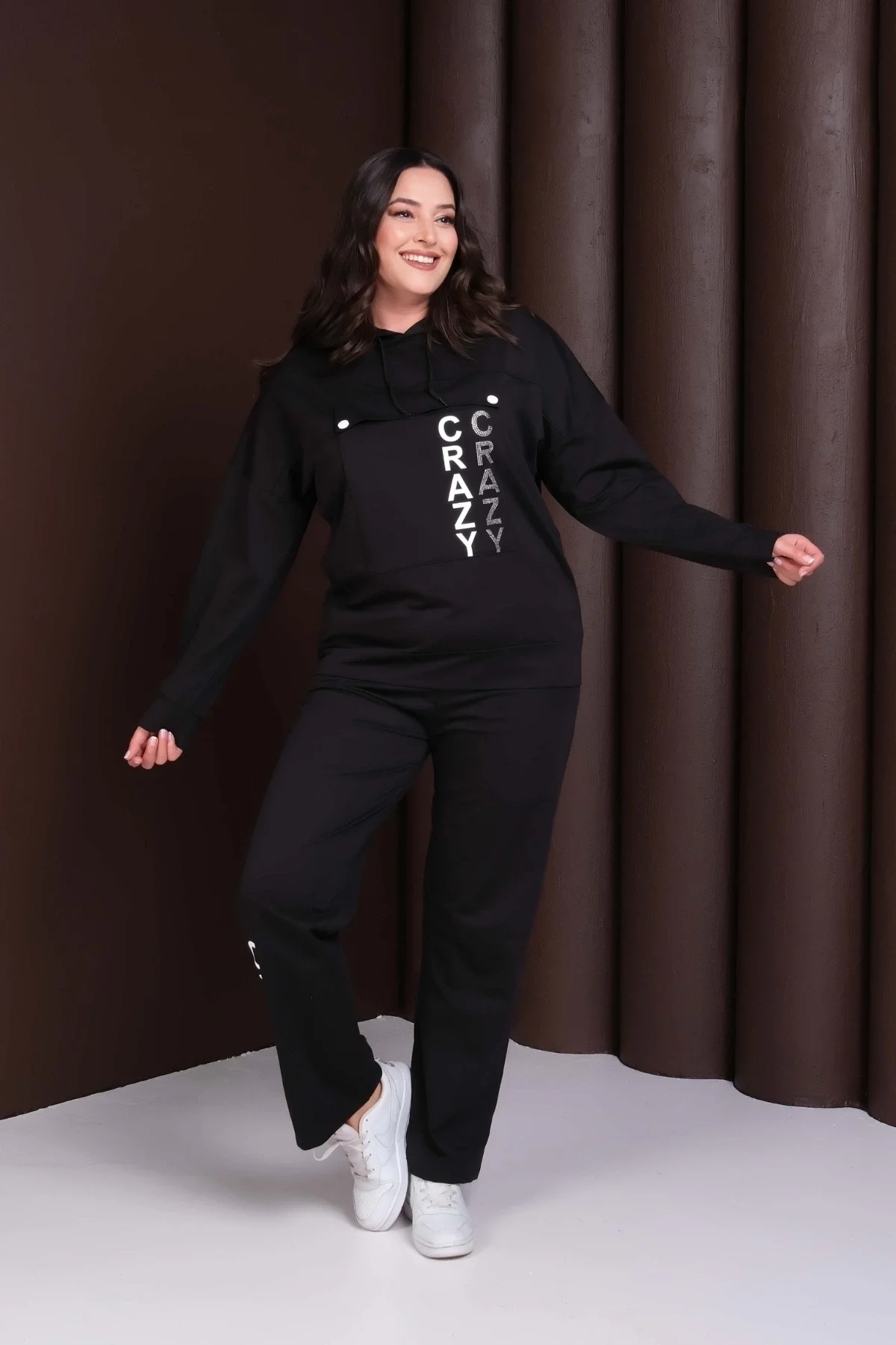 Kapüşonlu Crazy  Baskılı Alt-Üst Takım