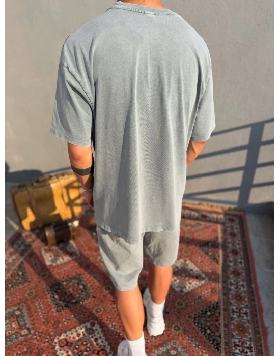 Açık Gri Asit Yıkamalı Oversize T-Shirt