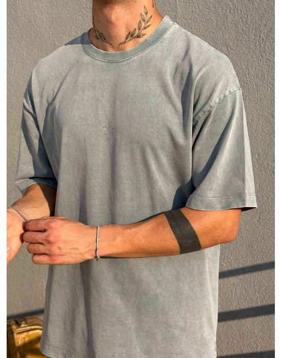 Açık Gri Asit Yıkamalı Oversize T-Shirt