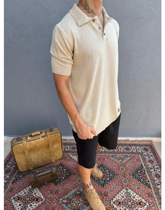 Ekru Triko Polo Yaka T-Shirt