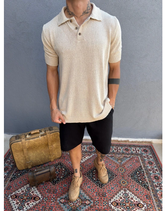 Ekru Triko Polo Yaka T-Shirt