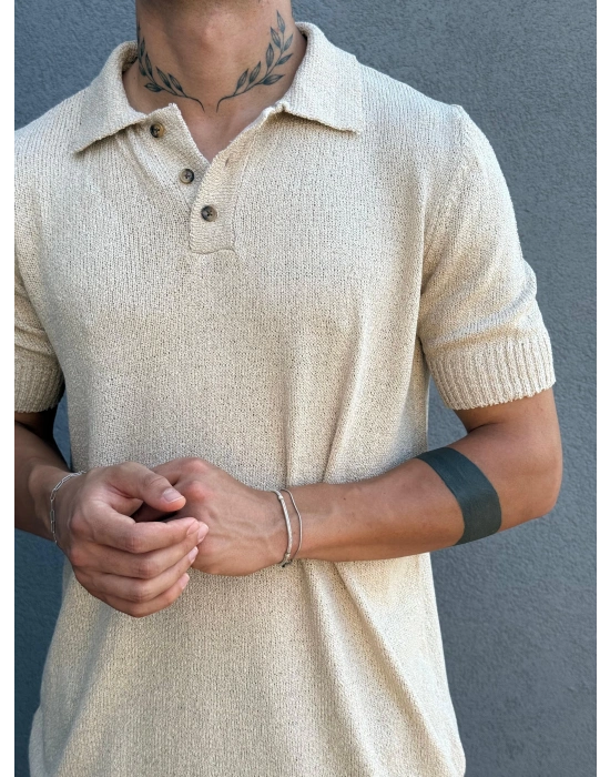 Ekru Triko Polo Yaka T-Shirt